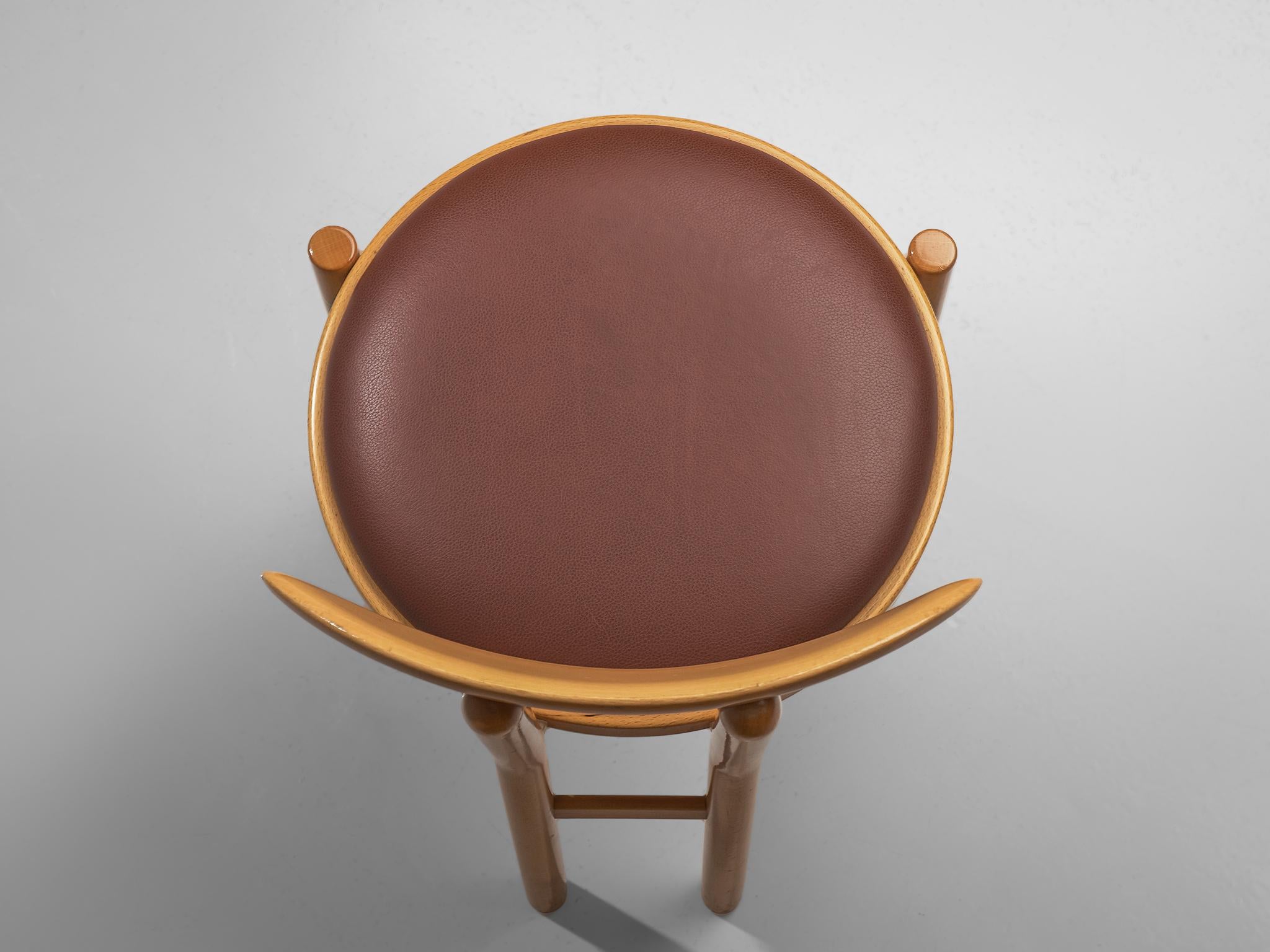 Pozzi Italian Set of Six Dining Chairs in Wood and Brown Upholstery For Sale 1
