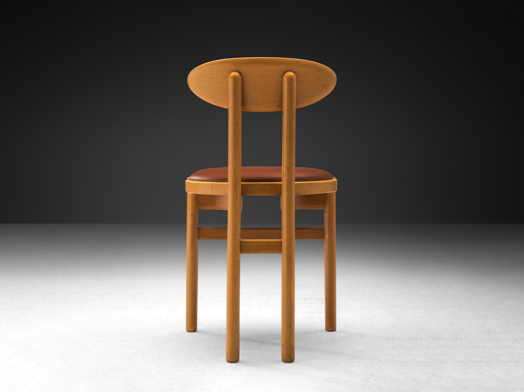 Pozzi Italian Set of Six Dining Chairs in Wood and Brown Upholstery For Sale 2