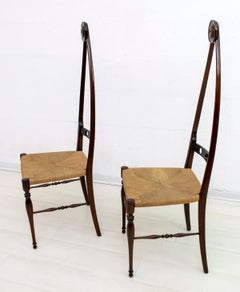 Pair of Pozzi & Verga Mid-Century Modern Italian High Back Chairs, 1950s