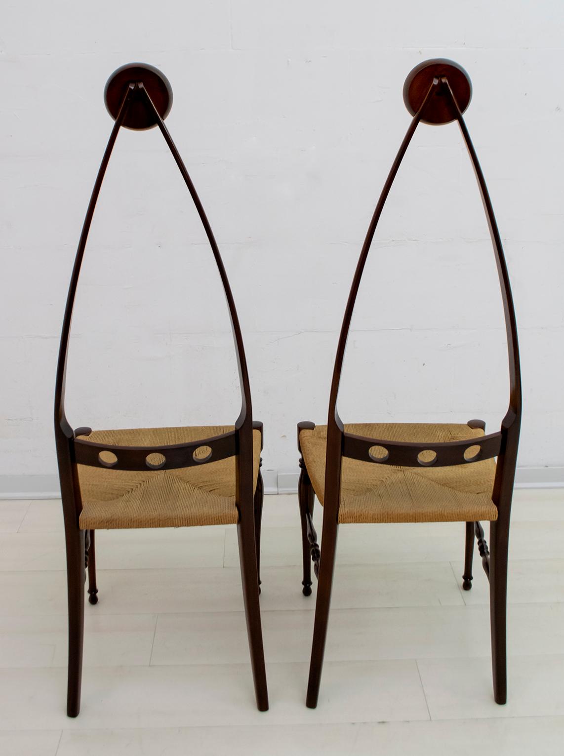 Pair of Pozzi & Verga Mid-Century Modern Italian High Back Chairs, 1950s In Good Condition In Puglia, Puglia