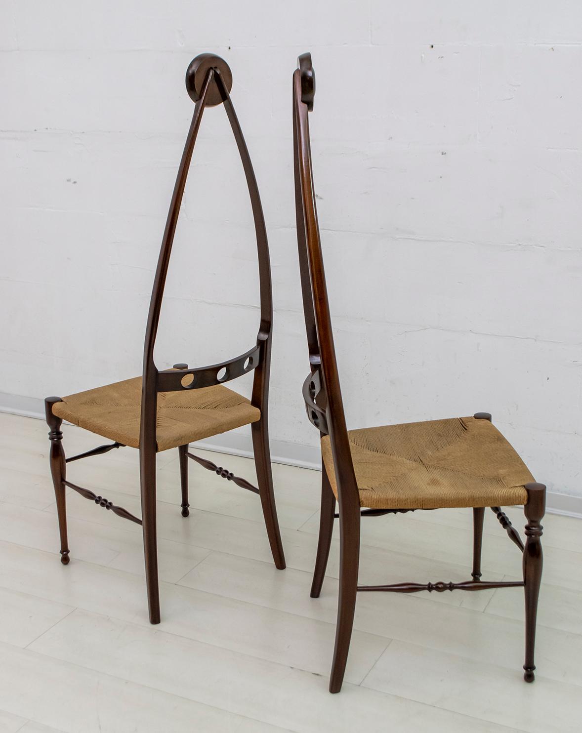 Mid-20th Century Pair of Pozzi & Verga Mid-Century Modern Italian High Back Chairs, 1950s