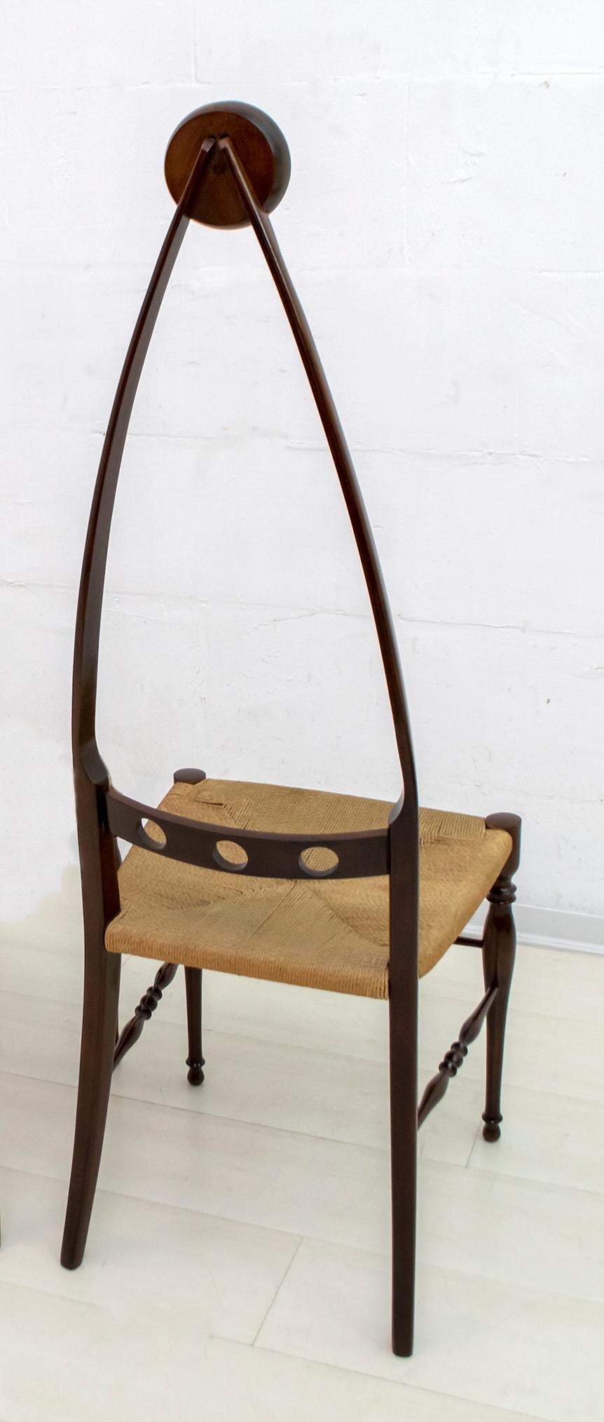 Pair of Pozzi & Verga Mid-Century Modern Italian High Back Chairs, 1950s 1