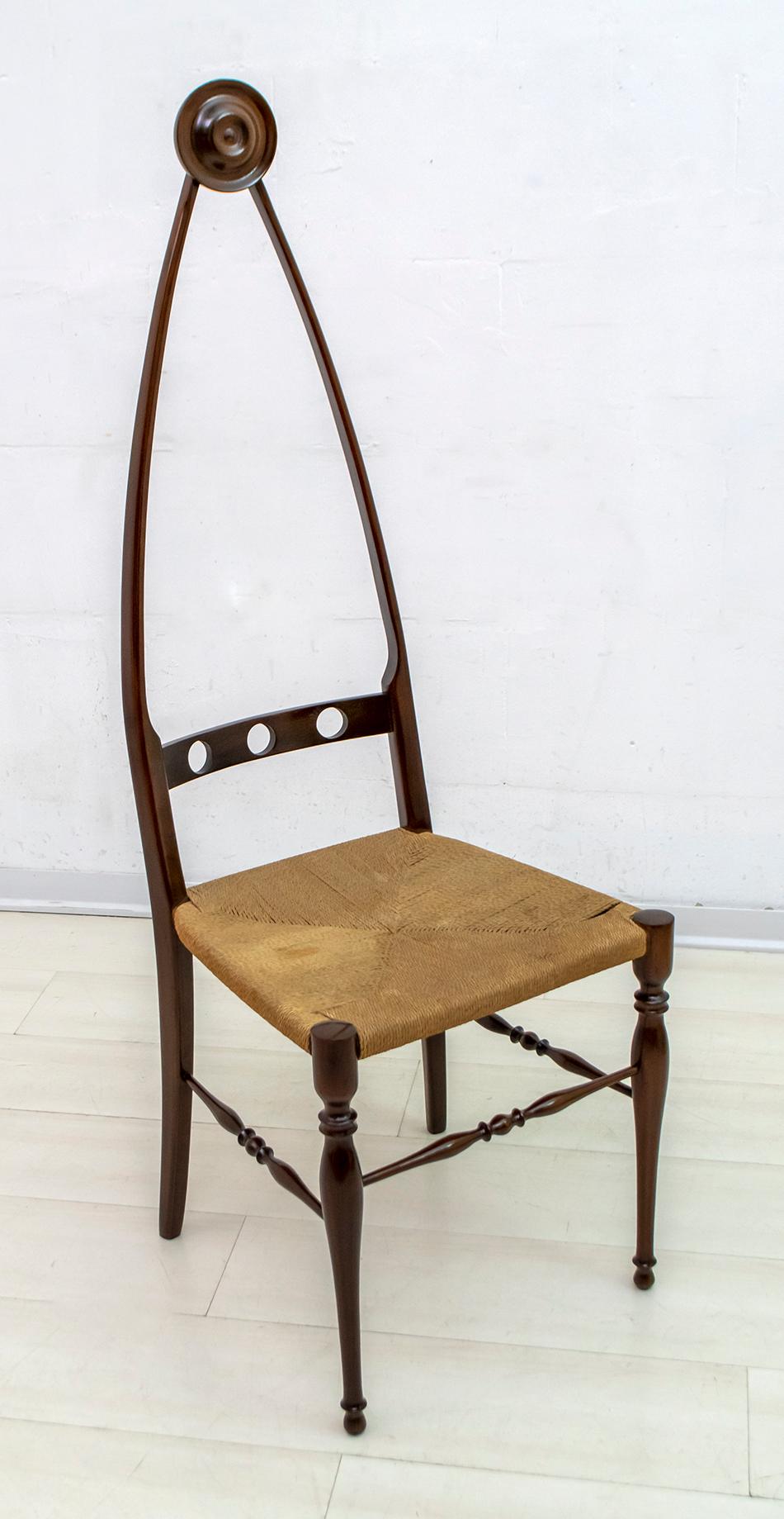 Pair of Pozzi & Verga Mid-Century Modern Italian High Back Chairs, 1950s 2