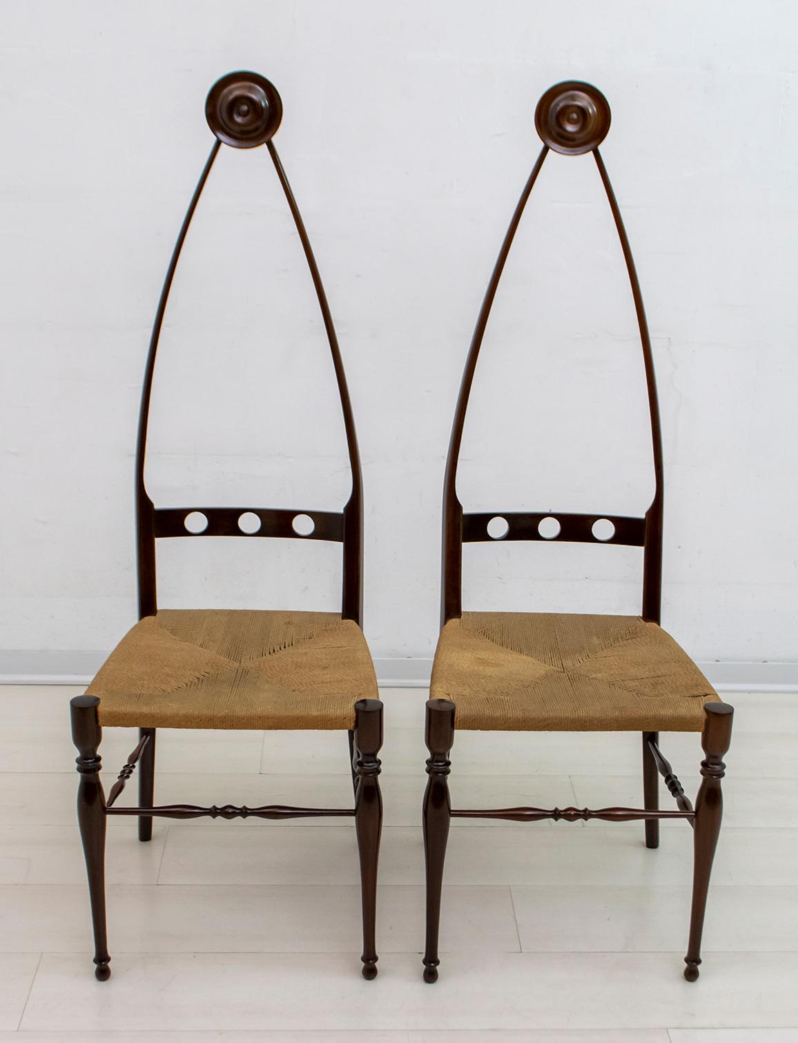 Pair of Pozzi & Verga Mid-Century Modern Italian High Back Chairs, 1950s 4