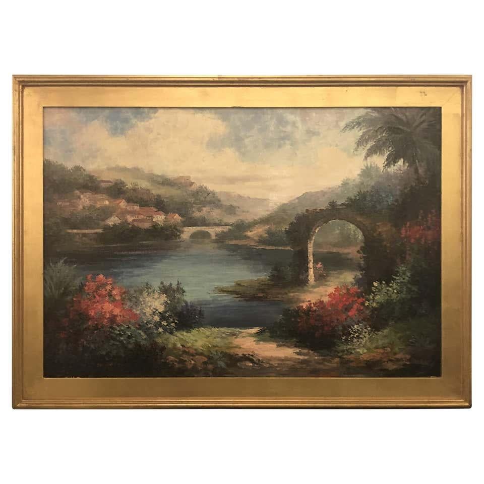Landscape Painting di P.Paul - Paesaggio americano olio su tela firmato P & A, incorniciato