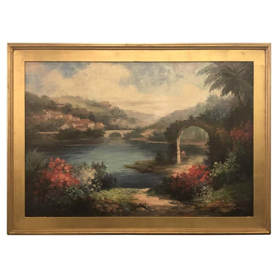 Americana Landscape Oil on Canvas Painting Signed P. Paul, Framed