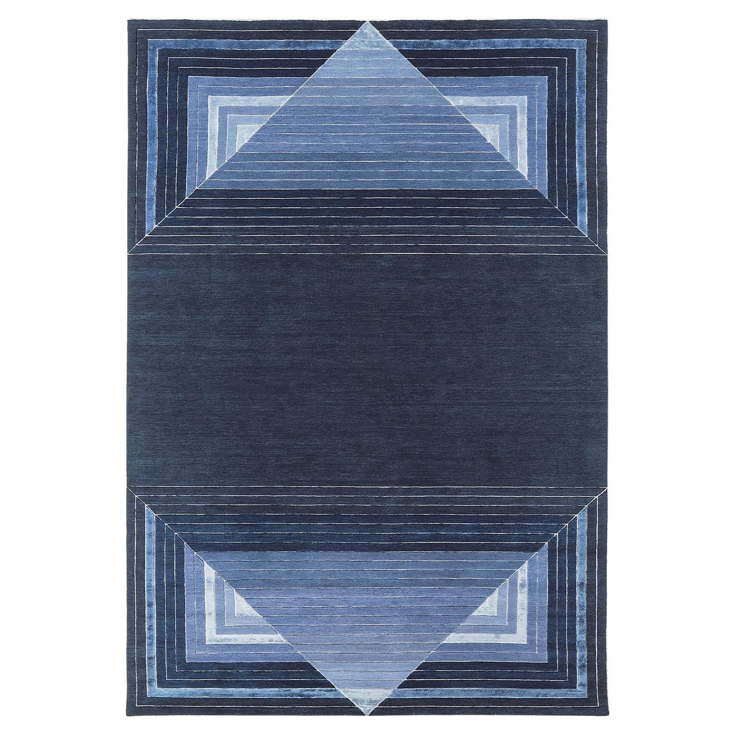 Blue PPF4 Papiroflexia Rectangular Rug in Hand-knotted Wool by Mohebban