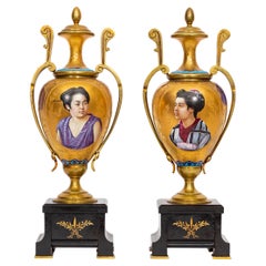 Pr. 19 C. French Japonisme Gilt Bronze & Marble Mounted Porcelain Vases, Malpass