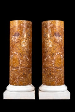 Pr. 19 C. Italian Siena (Orange/Yellow) Marble Pedestals on Carrara Marble Bases