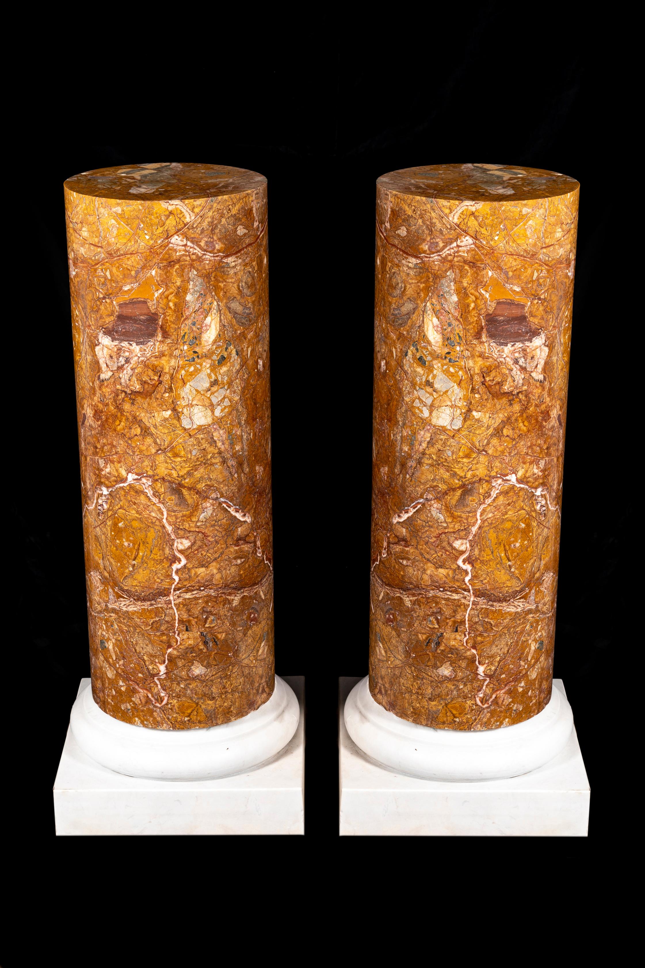 Pr. 19 C. Italienische Siena (Orange/Gelb) Marmor Pedestals auf Carrara Marmor Sockeln (Neoklassisch) im Angebot