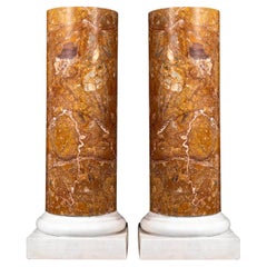 Pr. 19 C. Italian Siena (Orange/Yellow) Marble Pedestals on Carrara Marble Bases