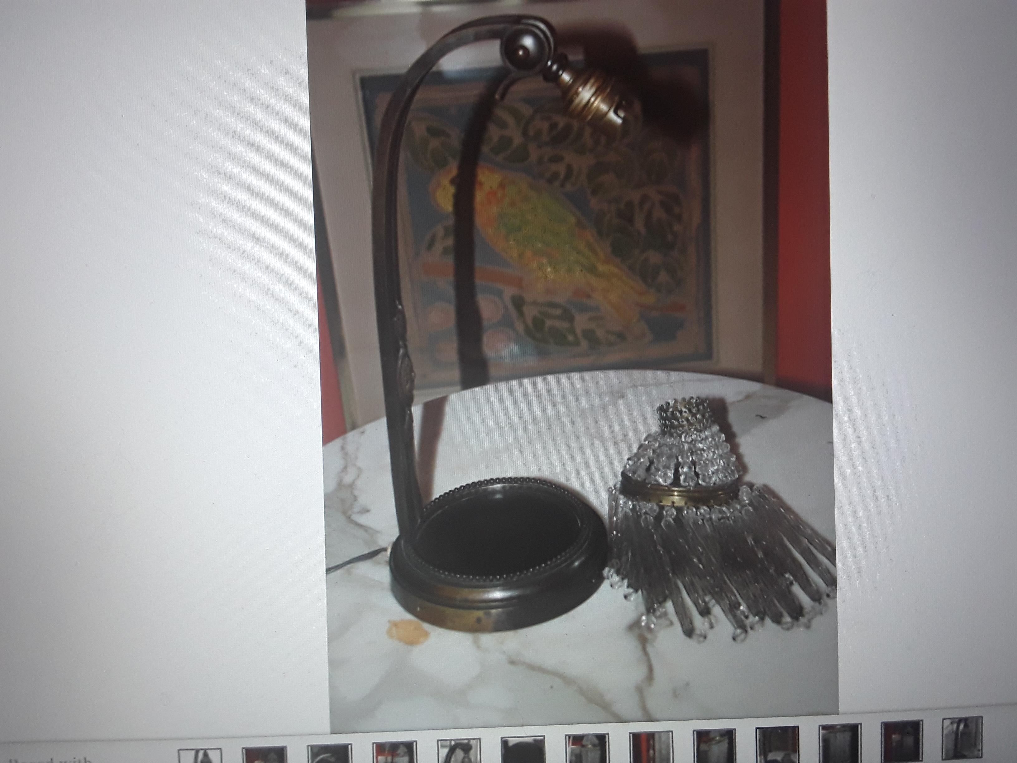 Pr 1920 French Art Deco Bronze Based Desk Lamp w/ Cut Crystal Adjustable Shade. For Sale 1