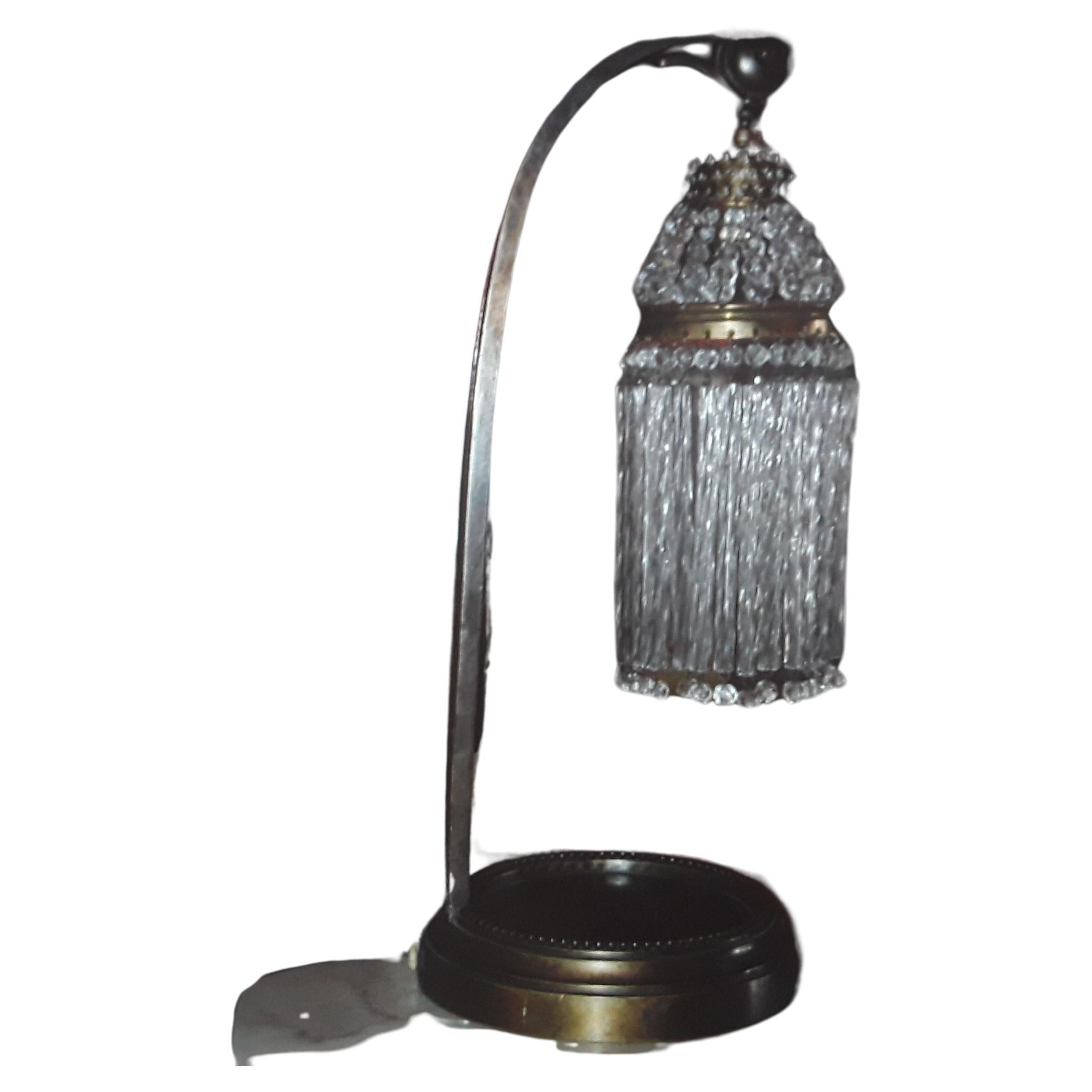Pr 1920 French Art Deco Bronze Based Desk Lamp w/ Cut Crystal Adjustable Shade.
