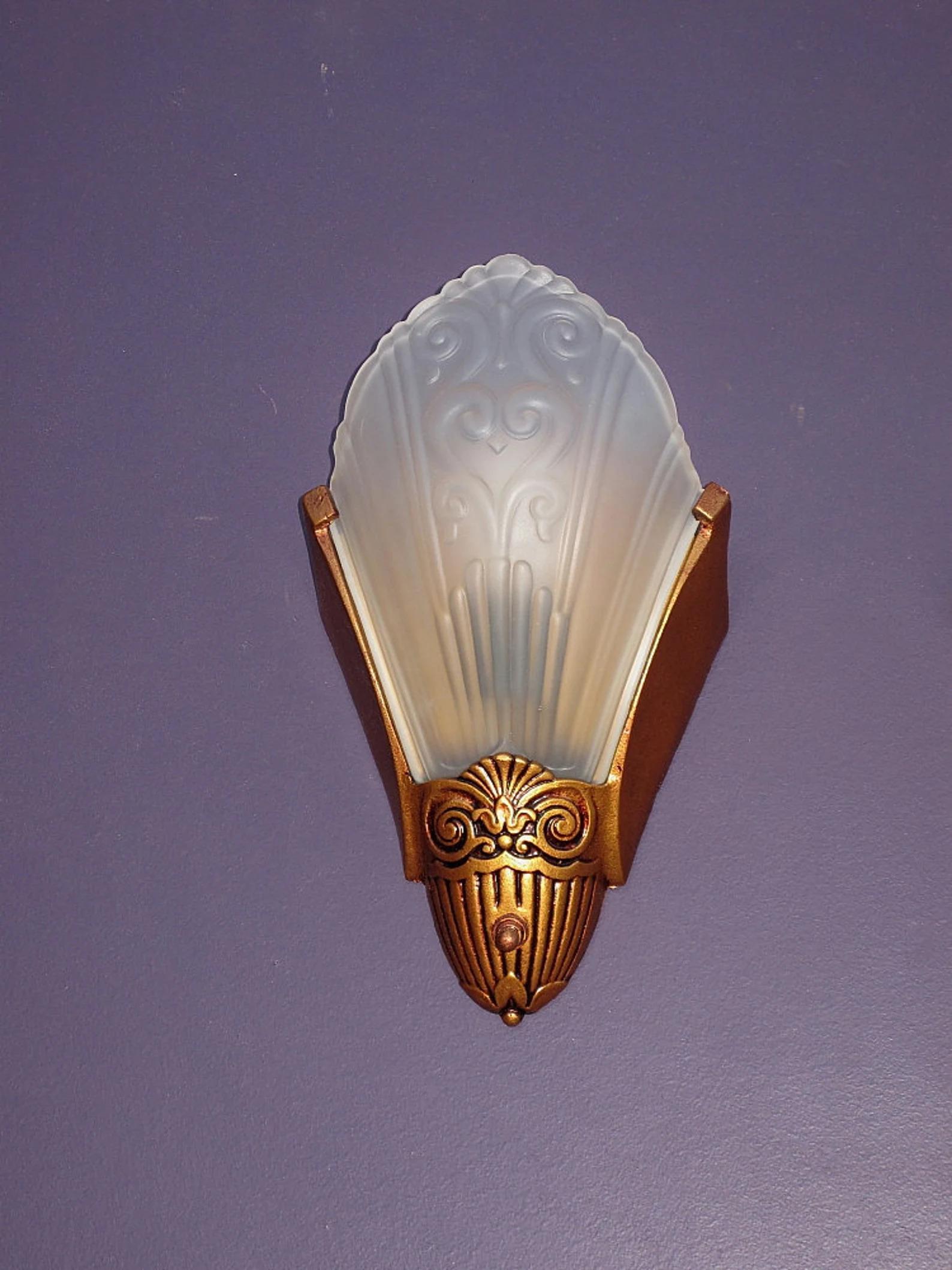 American Pr 1920s - 30s Vintage Slip Shade Wall Sconce Lights