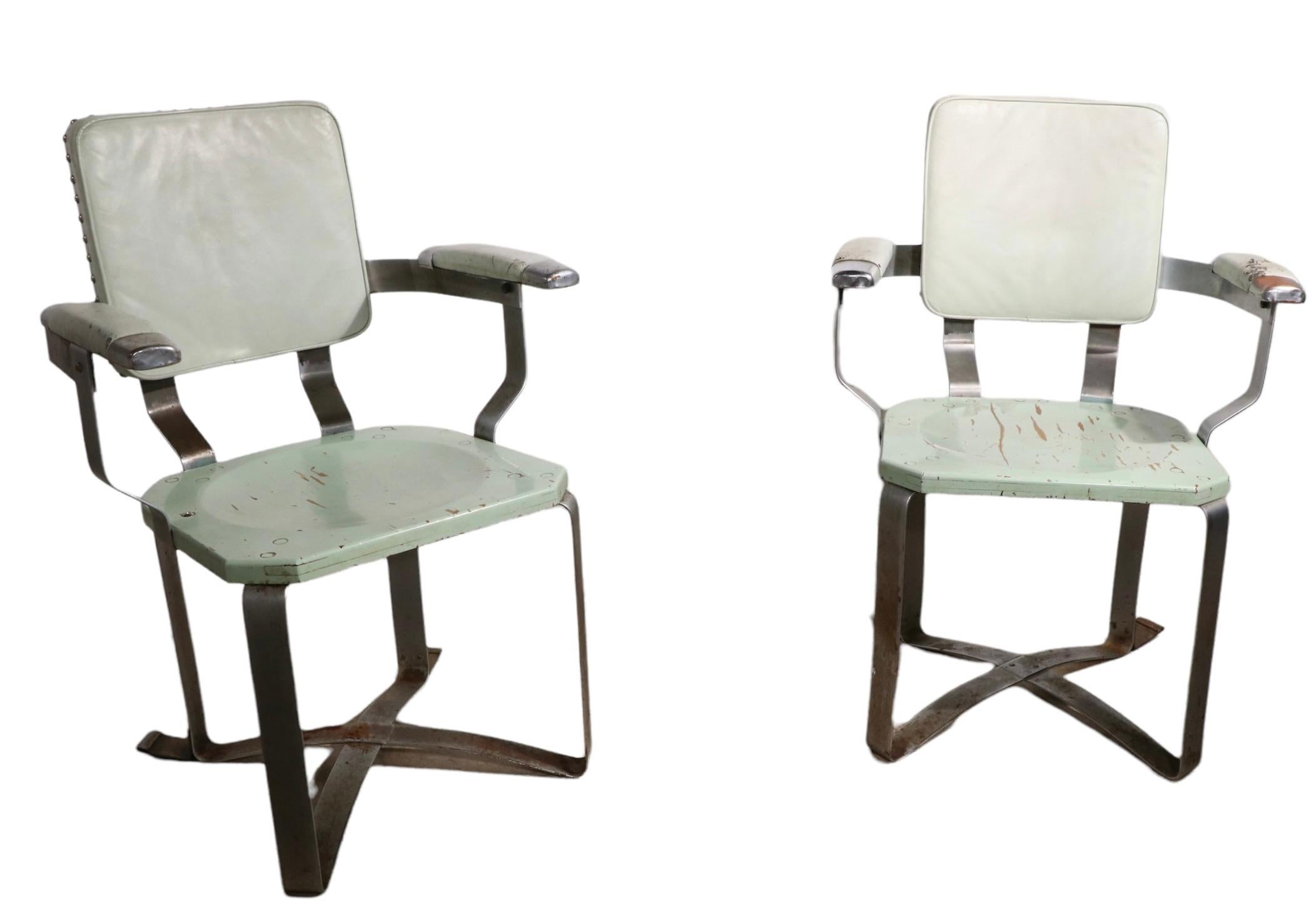 Pr. 1930's Machine Age Art Deco Arm Side Dining Chairs possibly Prototypes For Sale 4