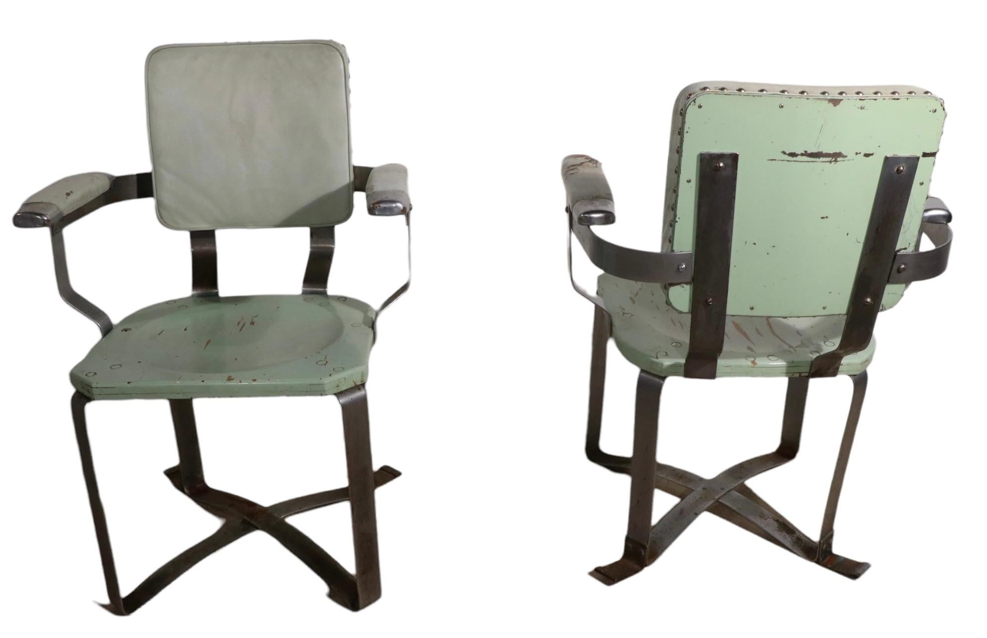 Pr. 1930's Machine Age Art Deco Arm Side Dining Chairs possibly Prototypes For Sale 5