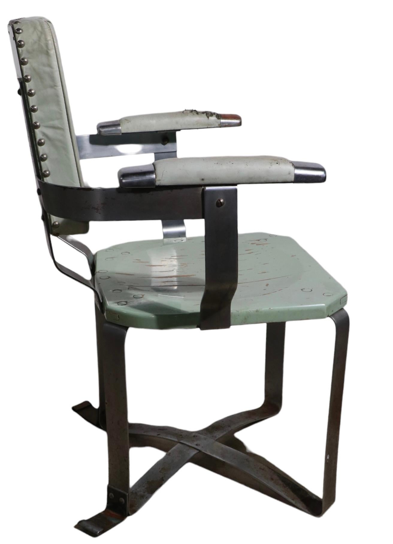 Pr. 1930's Machine Age Art Deco Arm Side Dining Chairs possibly Prototypes For Sale 13