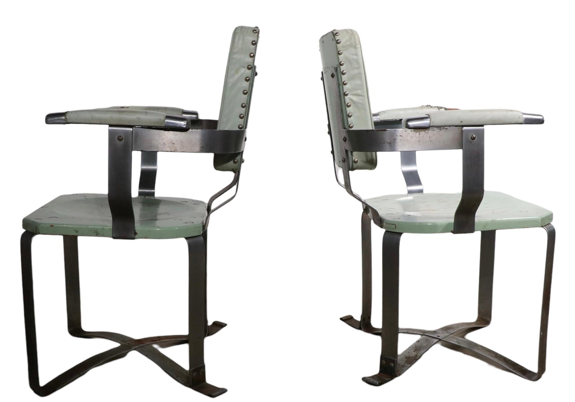 20th Century Pr. 1930's Machine Age Art Deco Arm Side Dining Chairs possibly Prototypes For Sale