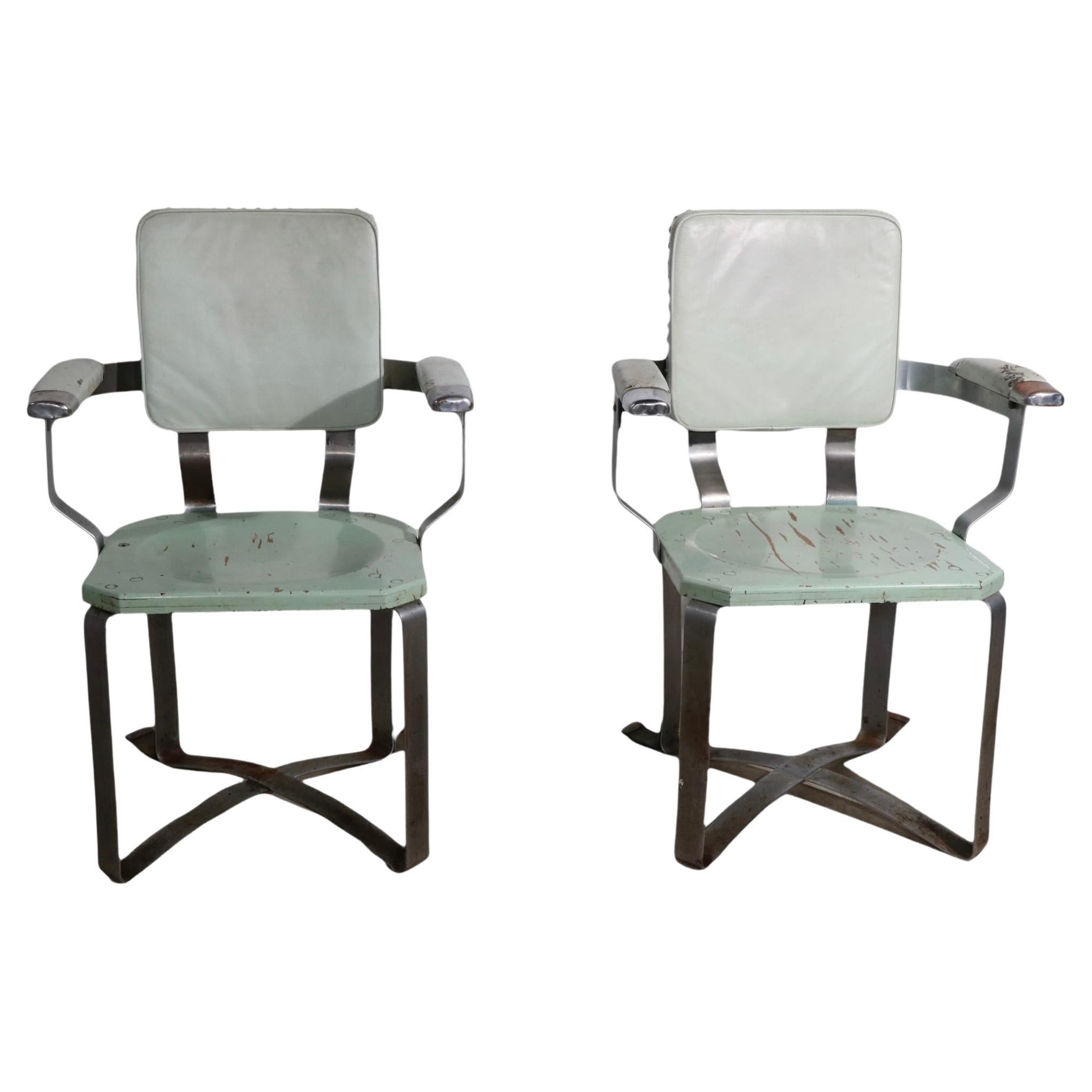 Pr. 1930's Machine Age Art Deco Arm Side Dining Chairs possibly Prototypes For Sale