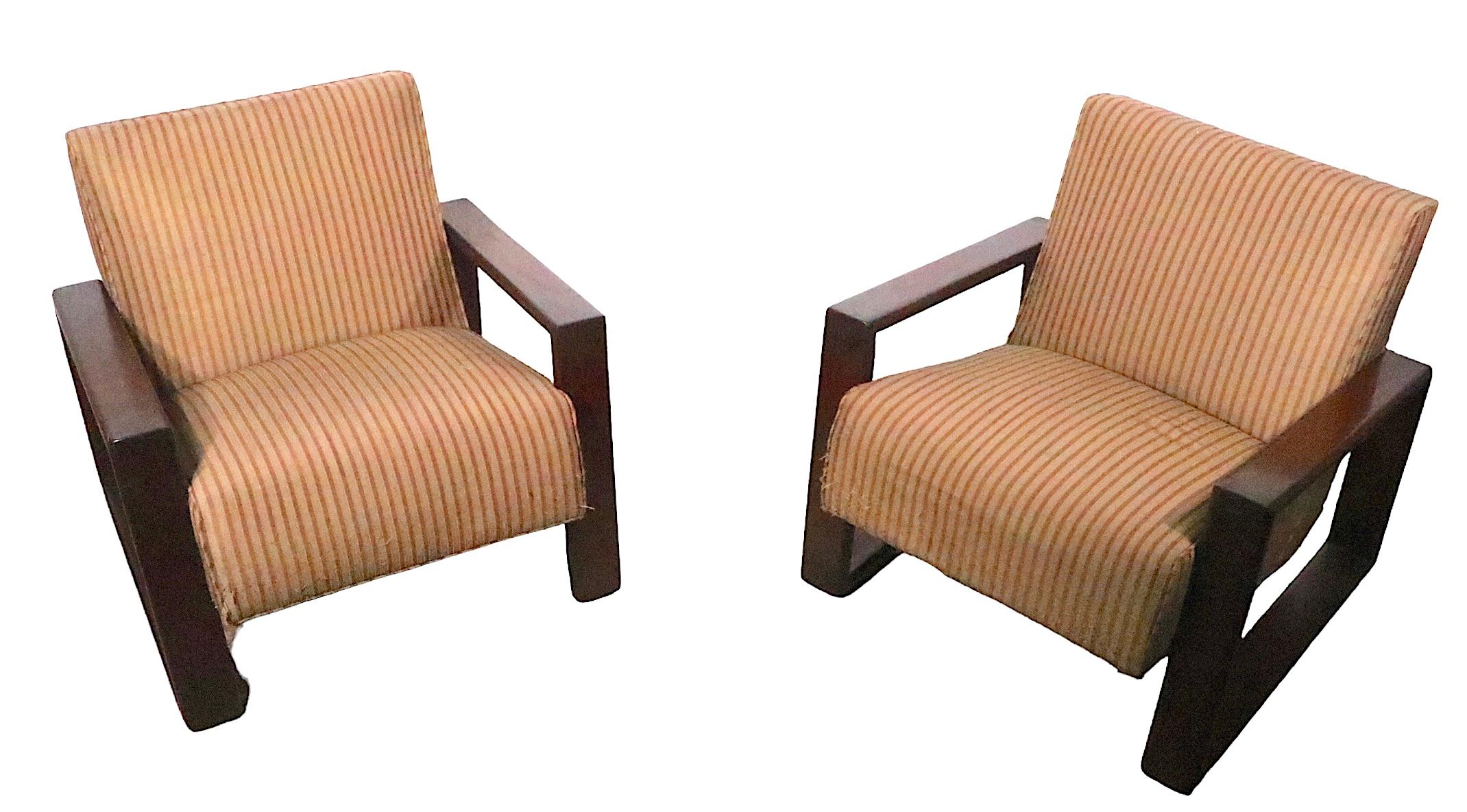 Pr. 1940's Open Arm Lounge Club  Chairs  For Sale 4