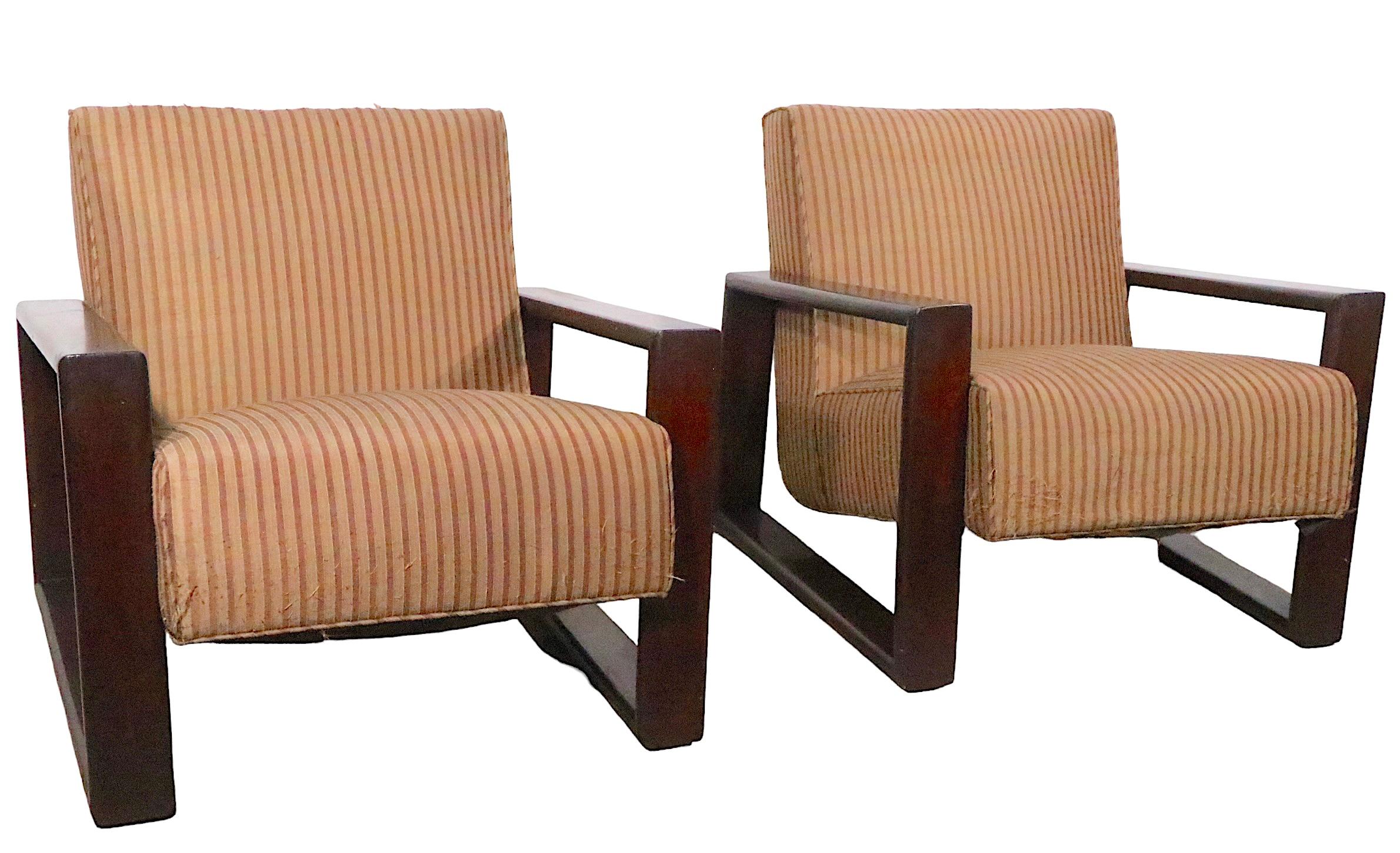 Pr. 1940's Open Arm Lounge Club  Chairs  In Good Condition For Sale In New York, NY