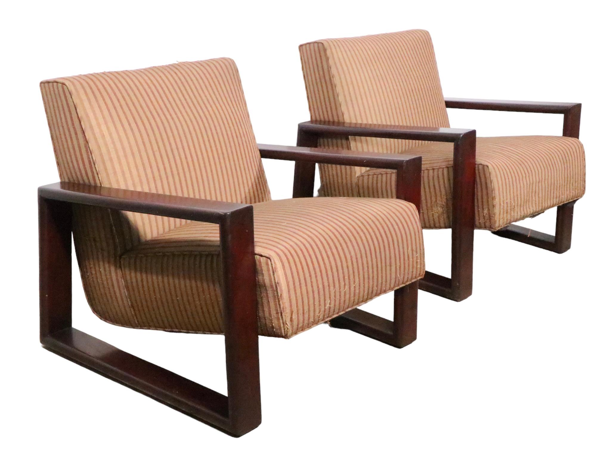 Fabric Pr. 1940's Open Arm Lounge Club  Chairs  For Sale