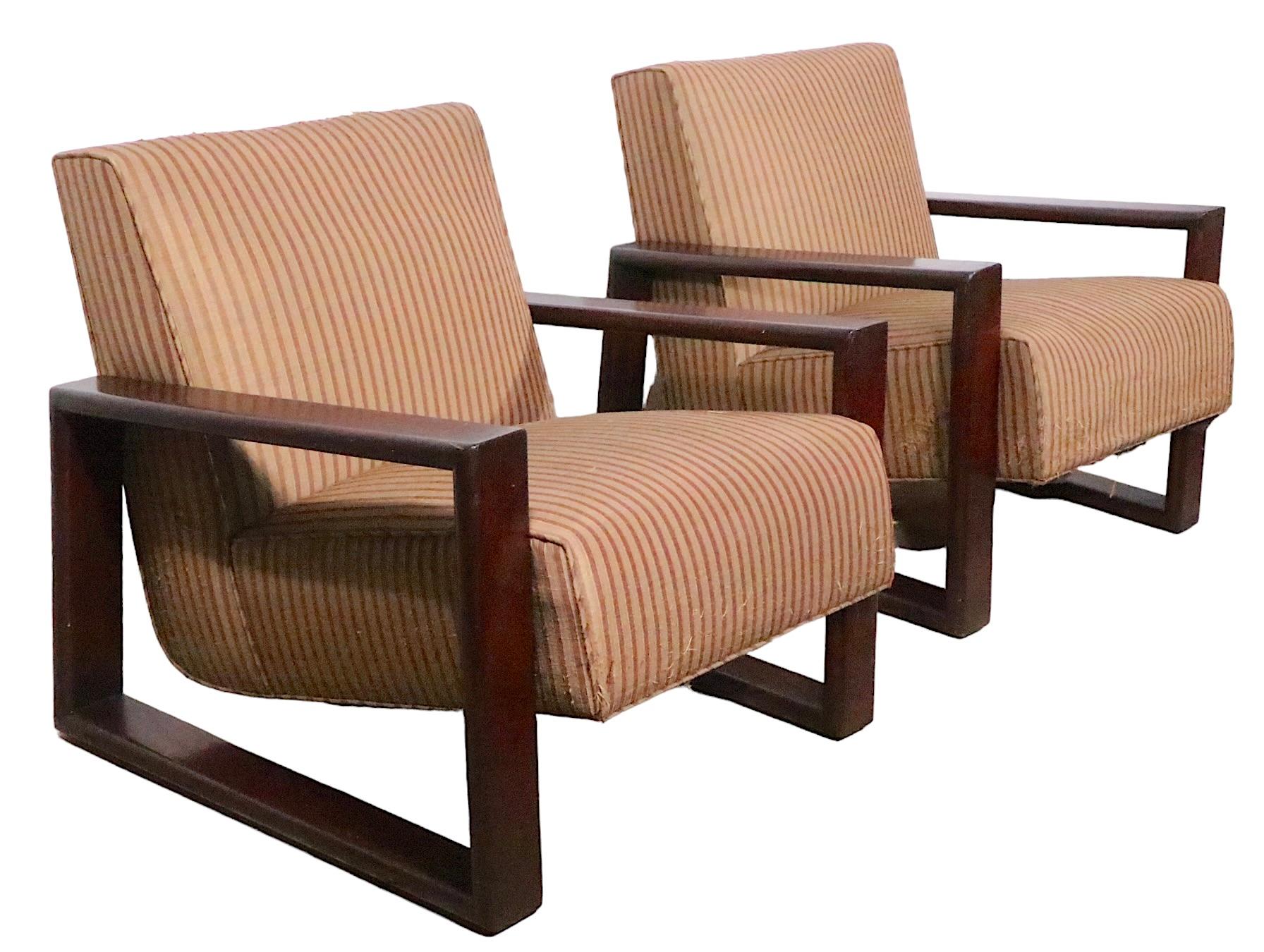 Pr. 1940's Open Arm Lounge Club  Chairs  For Sale 1