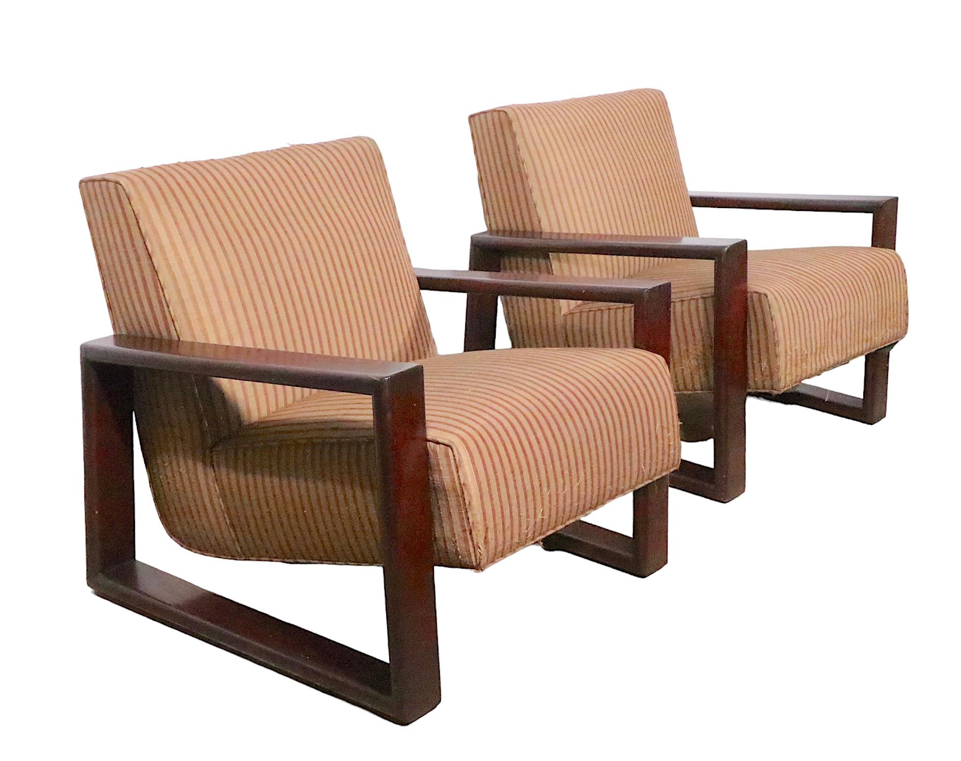 Pr. 1940's Open Arm Lounge Club  Chairs  For Sale 2