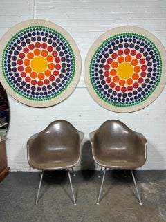 Pr 1950s Charles & Ray Eames Dax Fiberglass Shell Armchairs/ Tan Dark