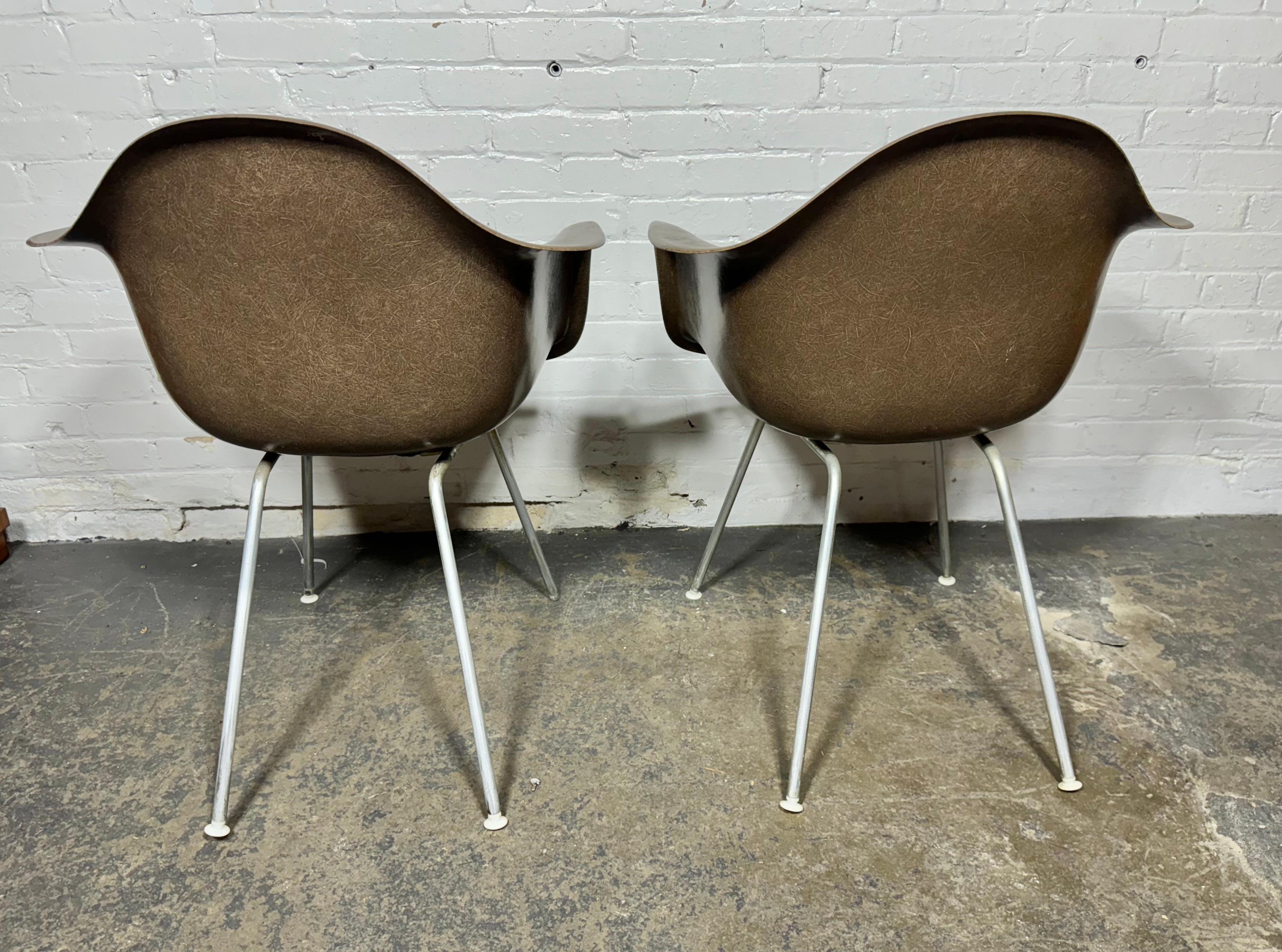Pr 1950er Charles & Ray Eames Dax Fiberglas-Muschelsessel/ Tan Dunkelbraun Dunkel-Sessel (Metall) im Angebot