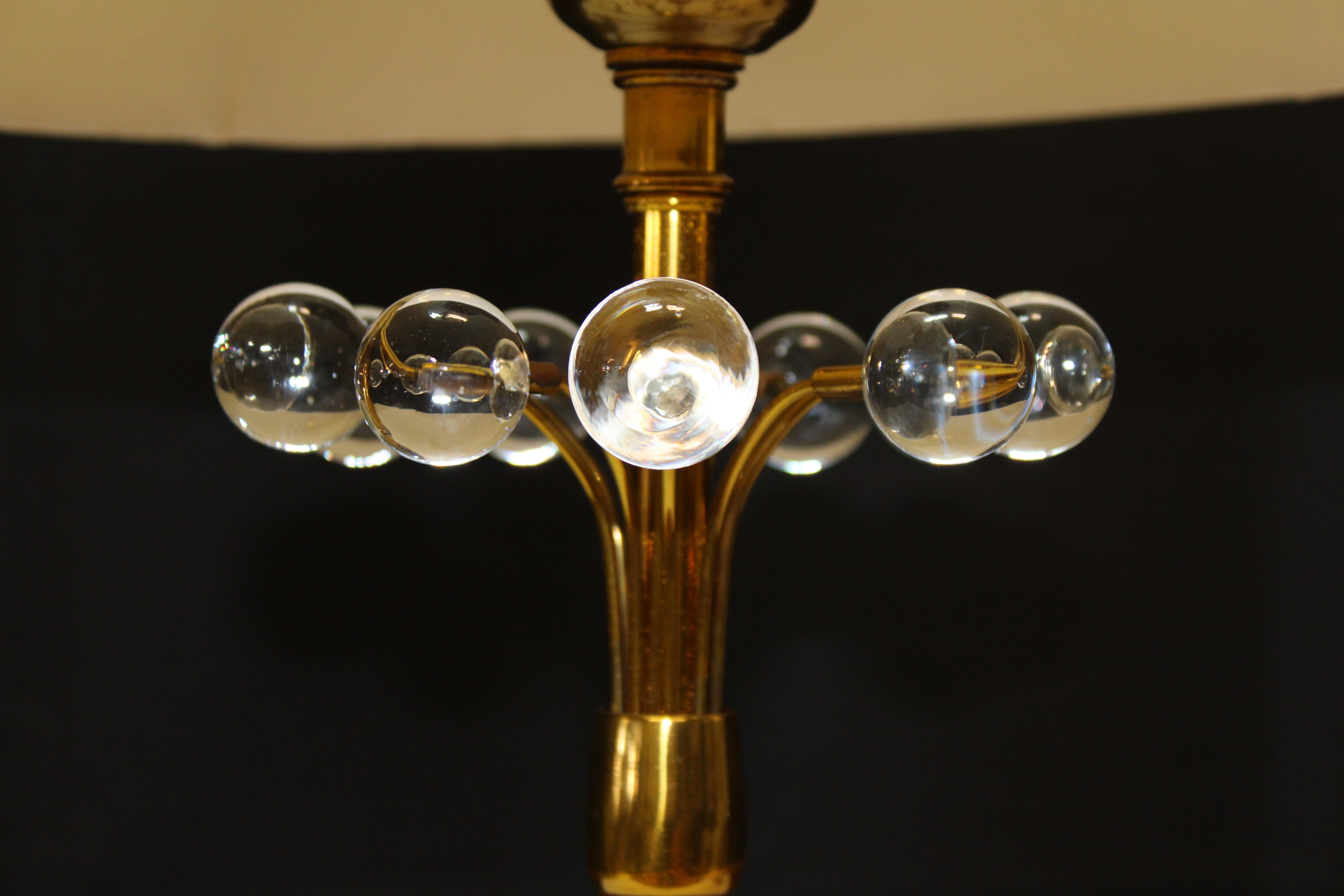 Other Pr 1950s Decorative Brass and Glass Ball Table Lamps with Shades For Sale