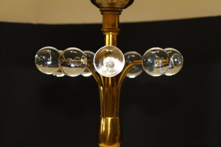 Pr 1950s Decorative Brass and Glass Ball Table Lamps with Shades For