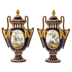 Pr. 19c Jarrones de porcelana azul Nouveau "Estilo Luis XVI Sevres