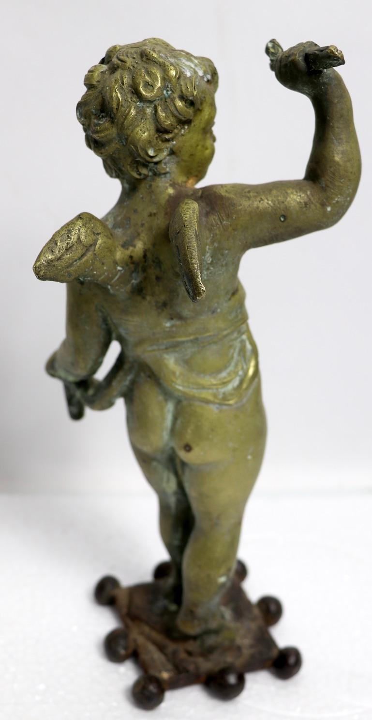 French Pair of 19th Century Brass Winged Putti For Sale