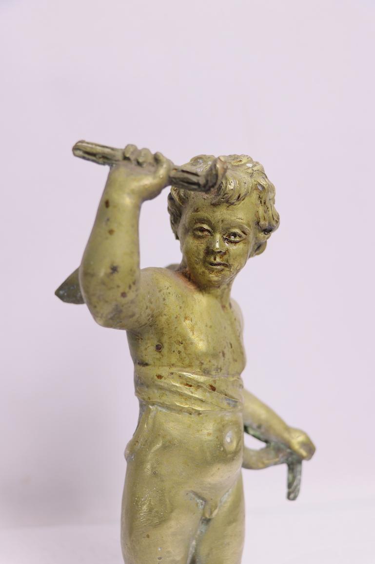 Pair of 19th Century Brass Winged Putti In Fair Condition For Sale In New York, NY