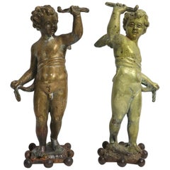 Antique Pair of 19th Century Brass Winged Putti