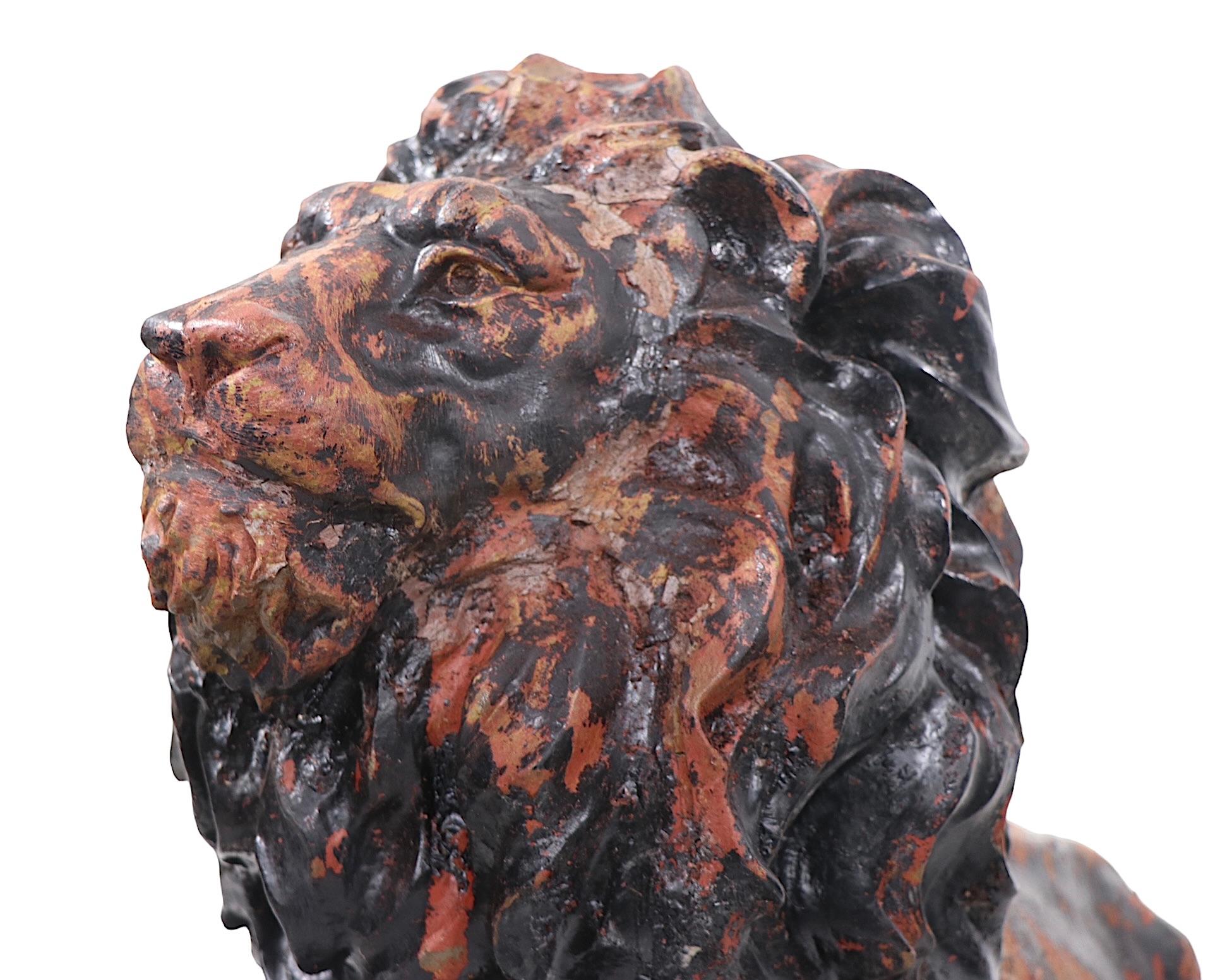 Pr 19th C. Cast Iron Entry Way Lions  For Sale 12