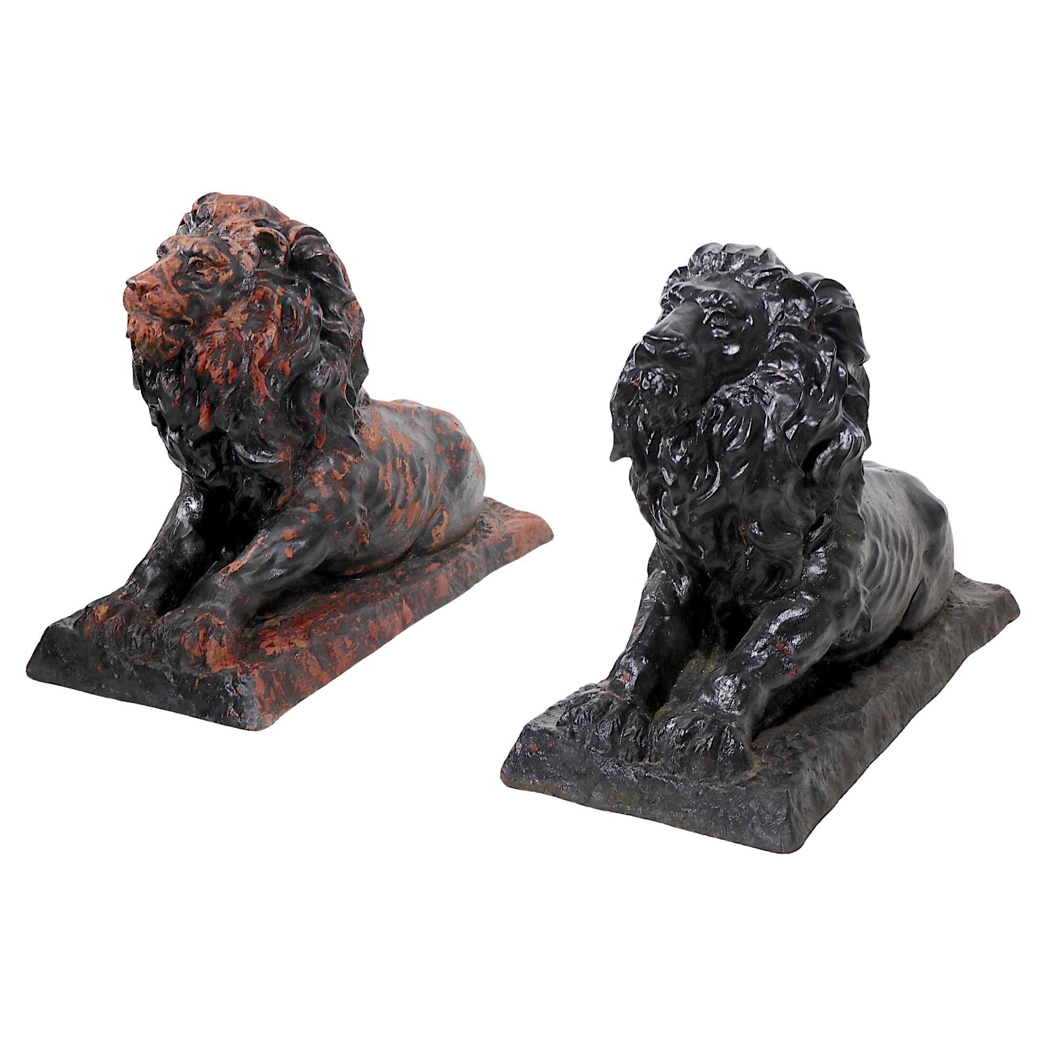 Neoclassical Pr 19th C. Cast Iron Entry Way Lions  For Sale