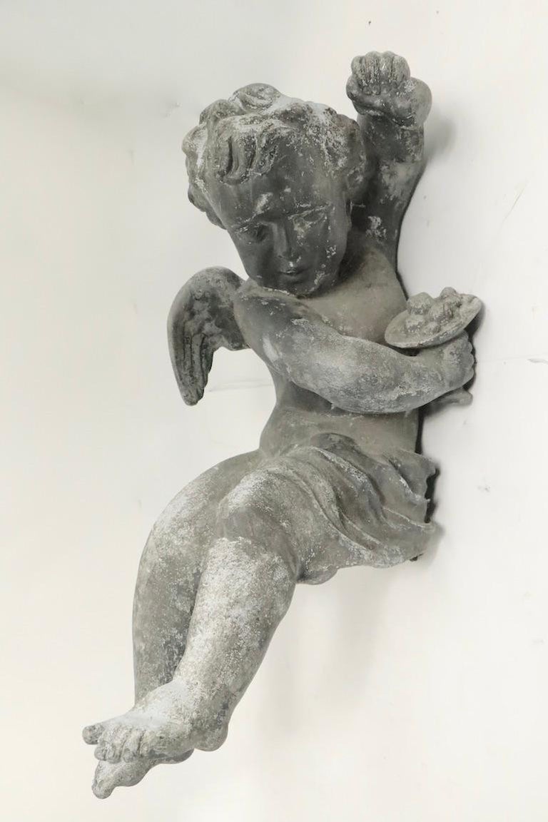 Pair of 19th Century Cast Lead Cupids from a Municipal Fountain For Sale 5