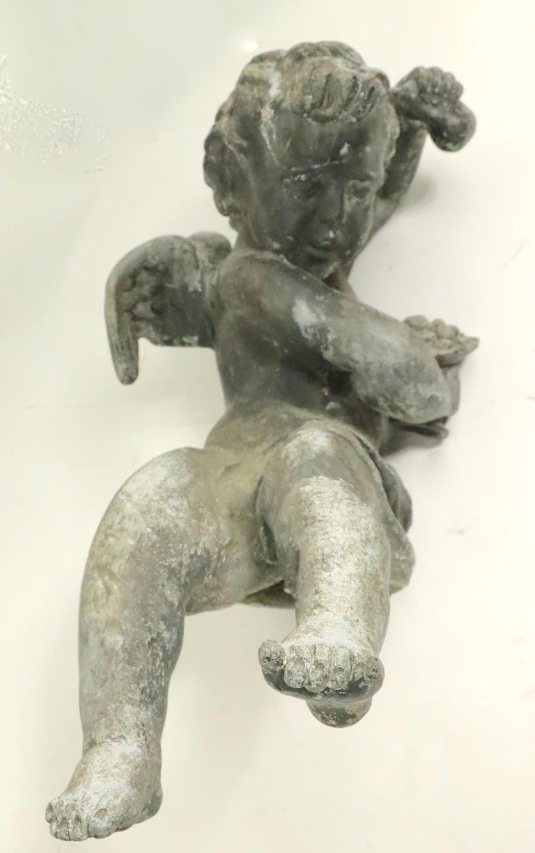 Pair of 19th Century Cast Lead Cupids from a Municipal Fountain For Sale 6