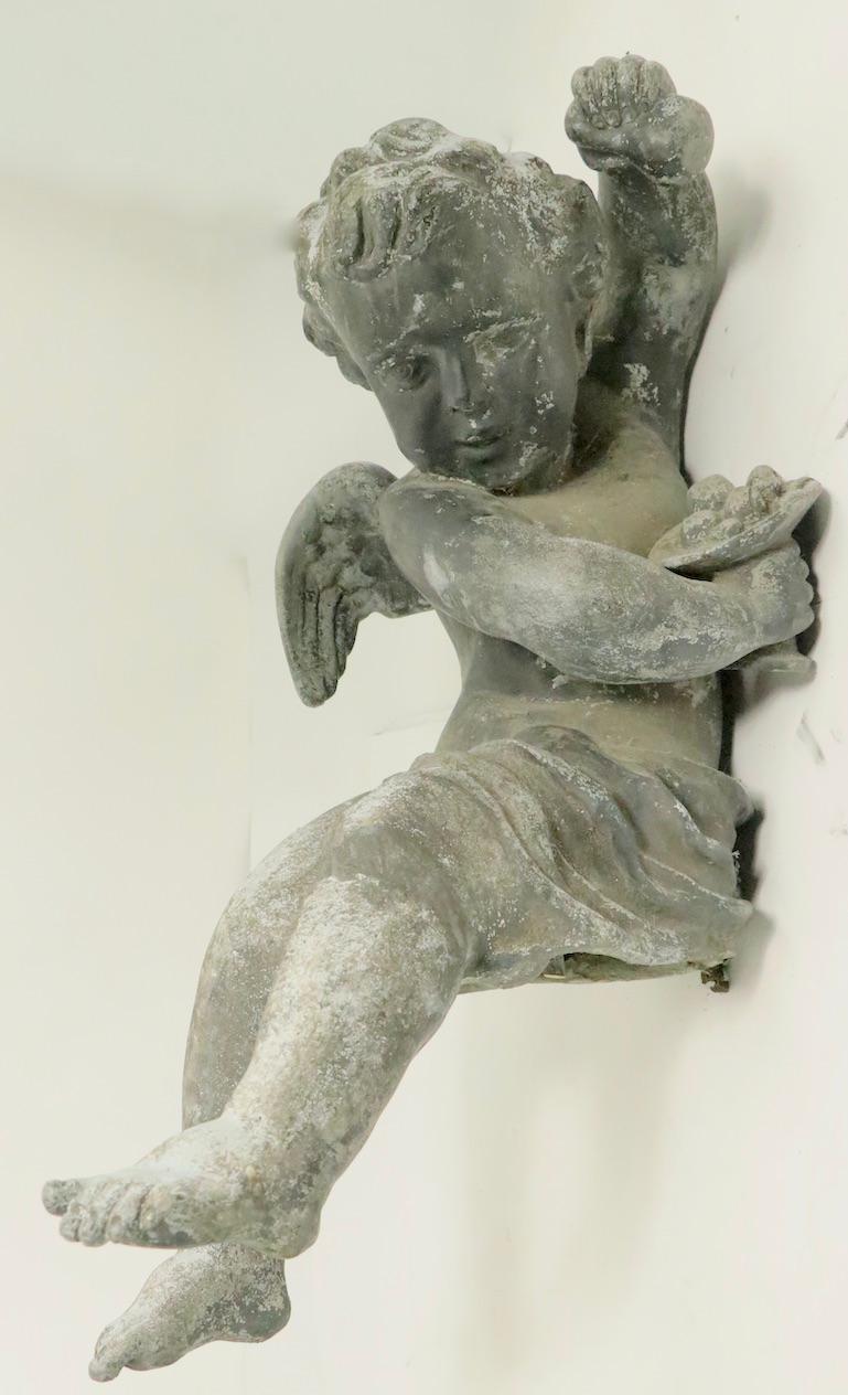 Pair of 19th Century Cast Lead Cupids from a Municipal Fountain For Sale 7