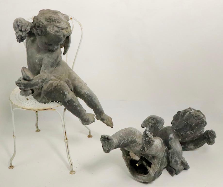 Pair of 19th Century Cast Lead Cupids from a Municipal Fountain For Sale 14