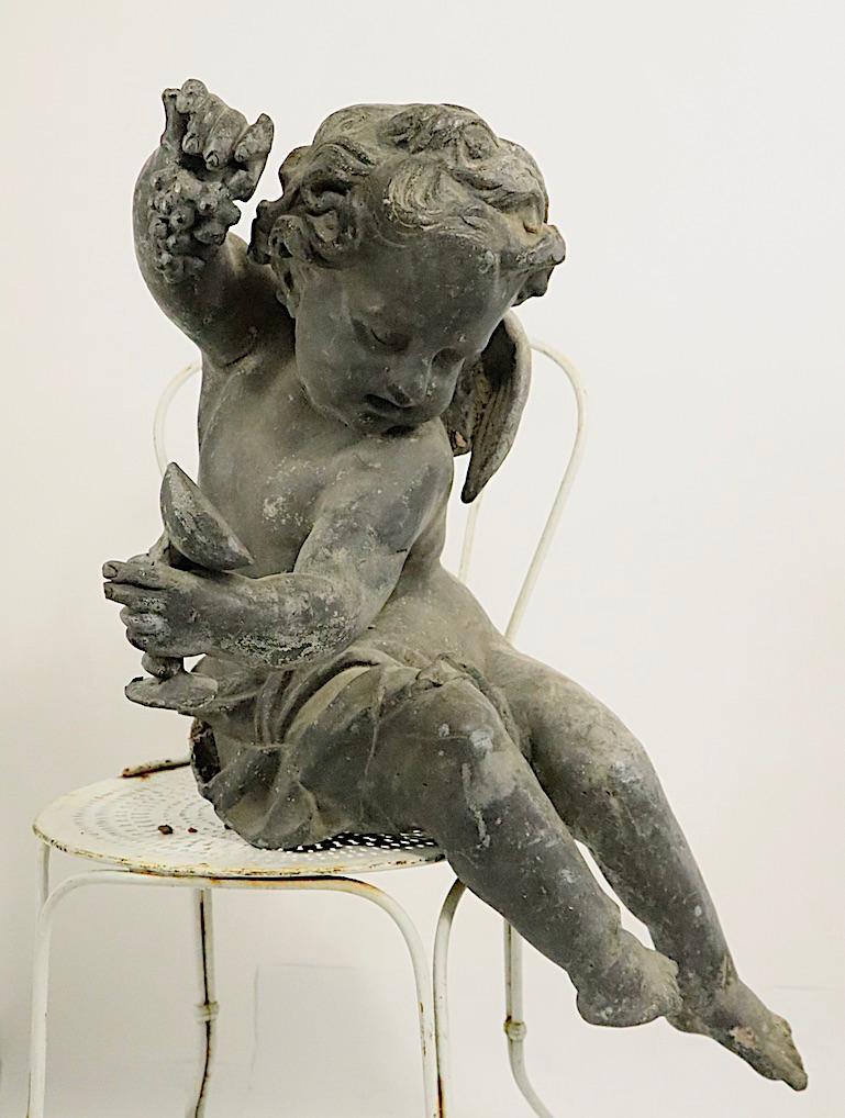 Pair of 19th Century Cast Lead Cupids from a Municipal Fountain For Sale 1