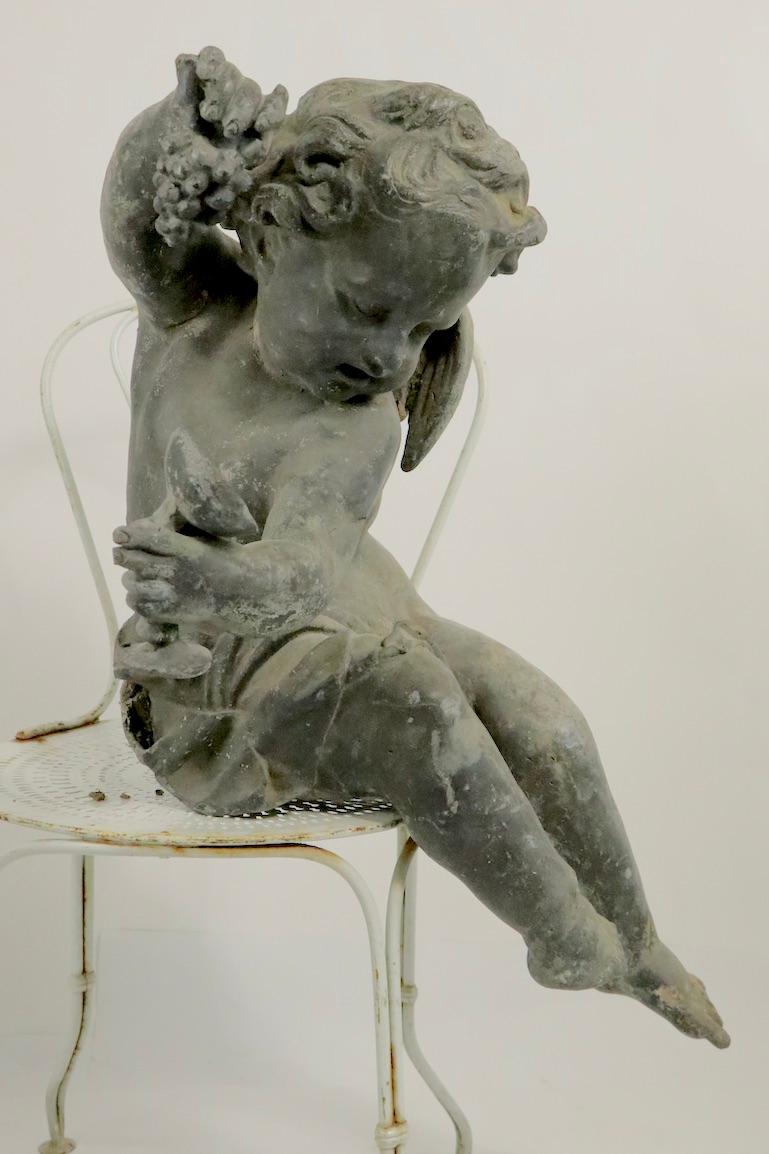 Pair of 19th Century Cast Lead Cupids from a Municipal Fountain For Sale 2