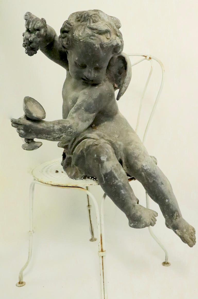Pair of 19th Century Cast Lead Cupids from a Municipal Fountain For Sale 3