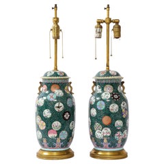 circa 20th C. Chinese Porcelain Vases Turned-to-Lamps with French Ormolu Mounts