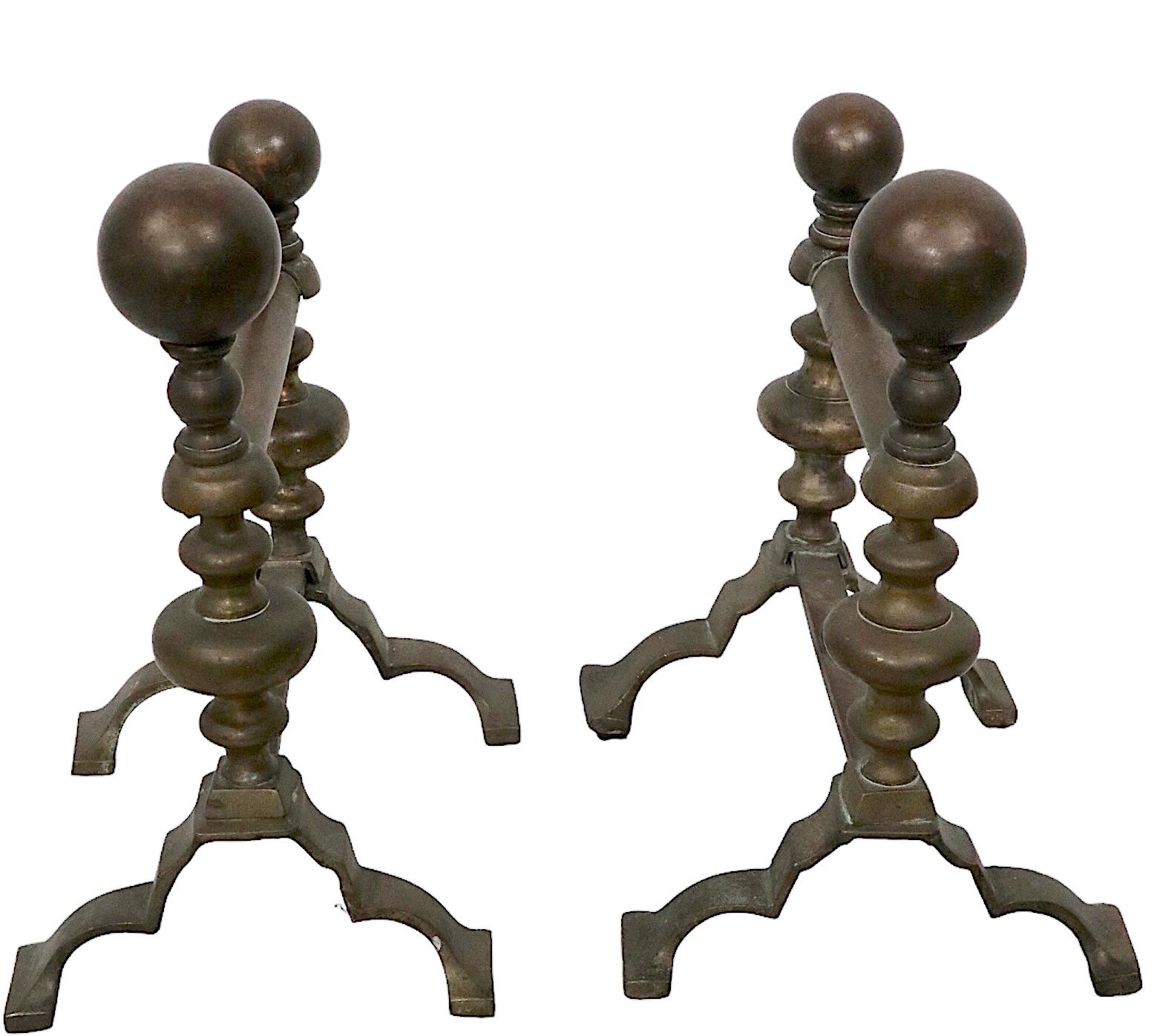 Aesthetic Movement Pair 19th Century English Fireplace Tool Rests in Brass For Sale
