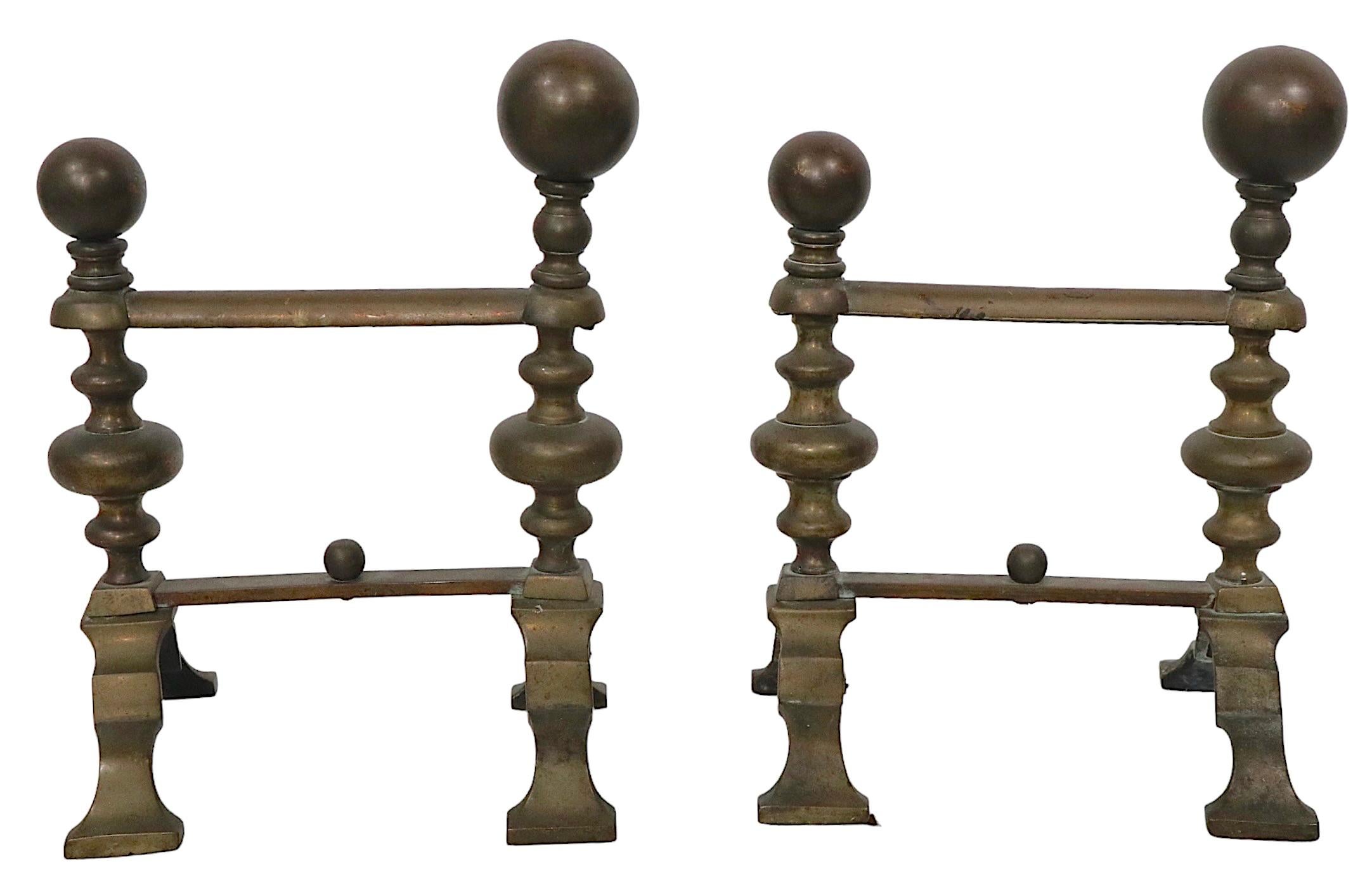 British Pair 19th Century English Fireplace Tool Rests in Brass For Sale