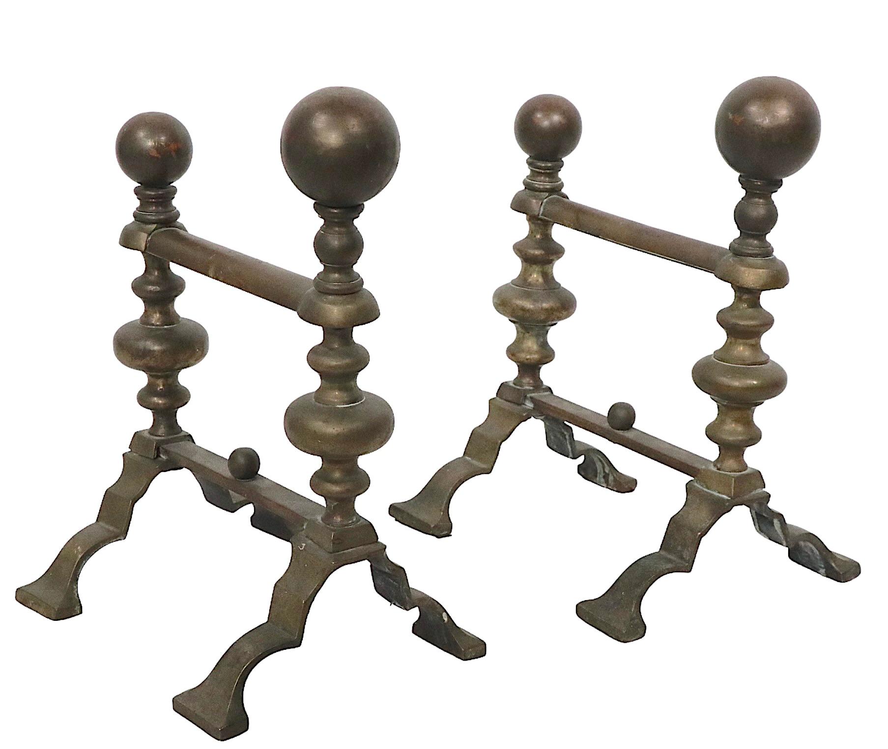 Pair 19th Century English Fireplace Tool Rests in Brass For Sale 1