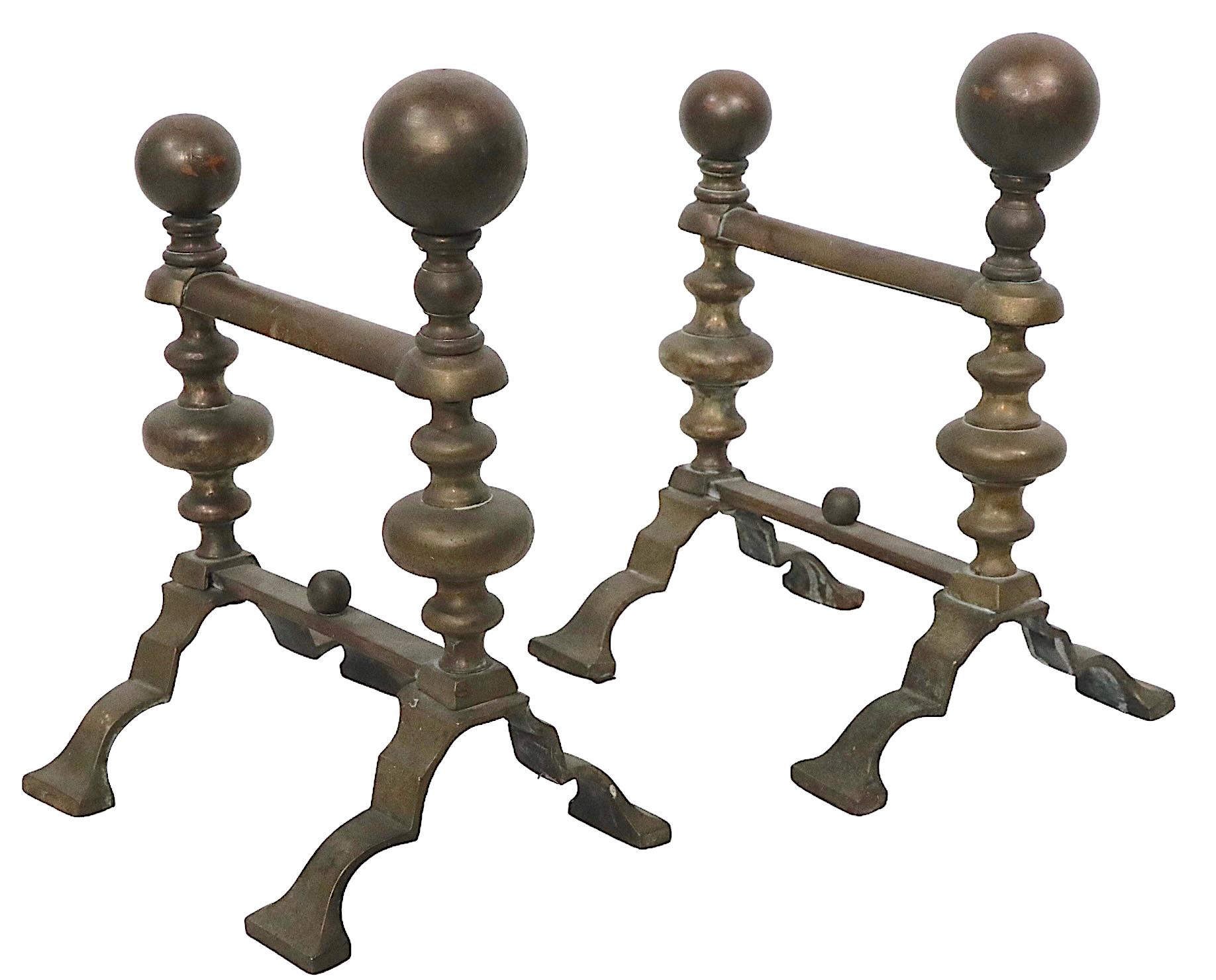 Pair 19th Century English Fireplace Tool Rests in Brass For Sale 2